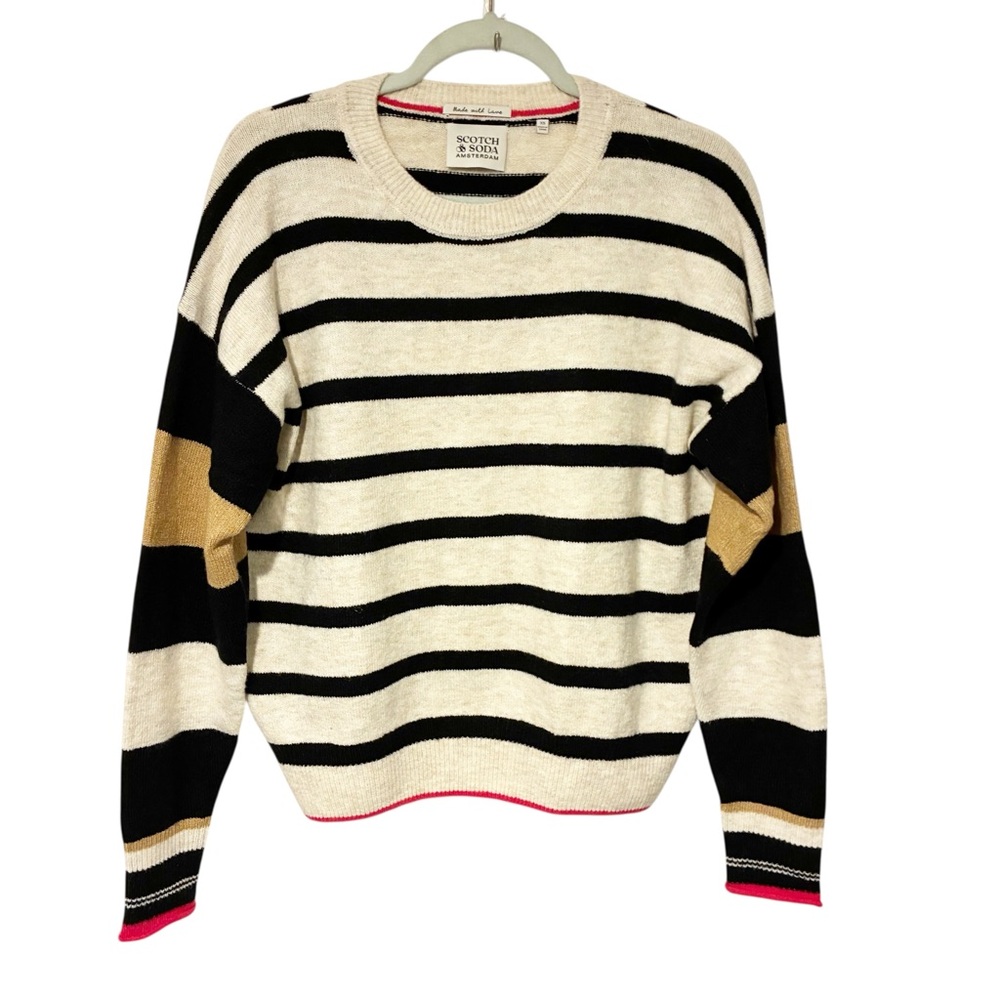 Scotch & Soda Women’s Striped Colorblock Prep Thin Knit Crewneck Sweater Size XS
